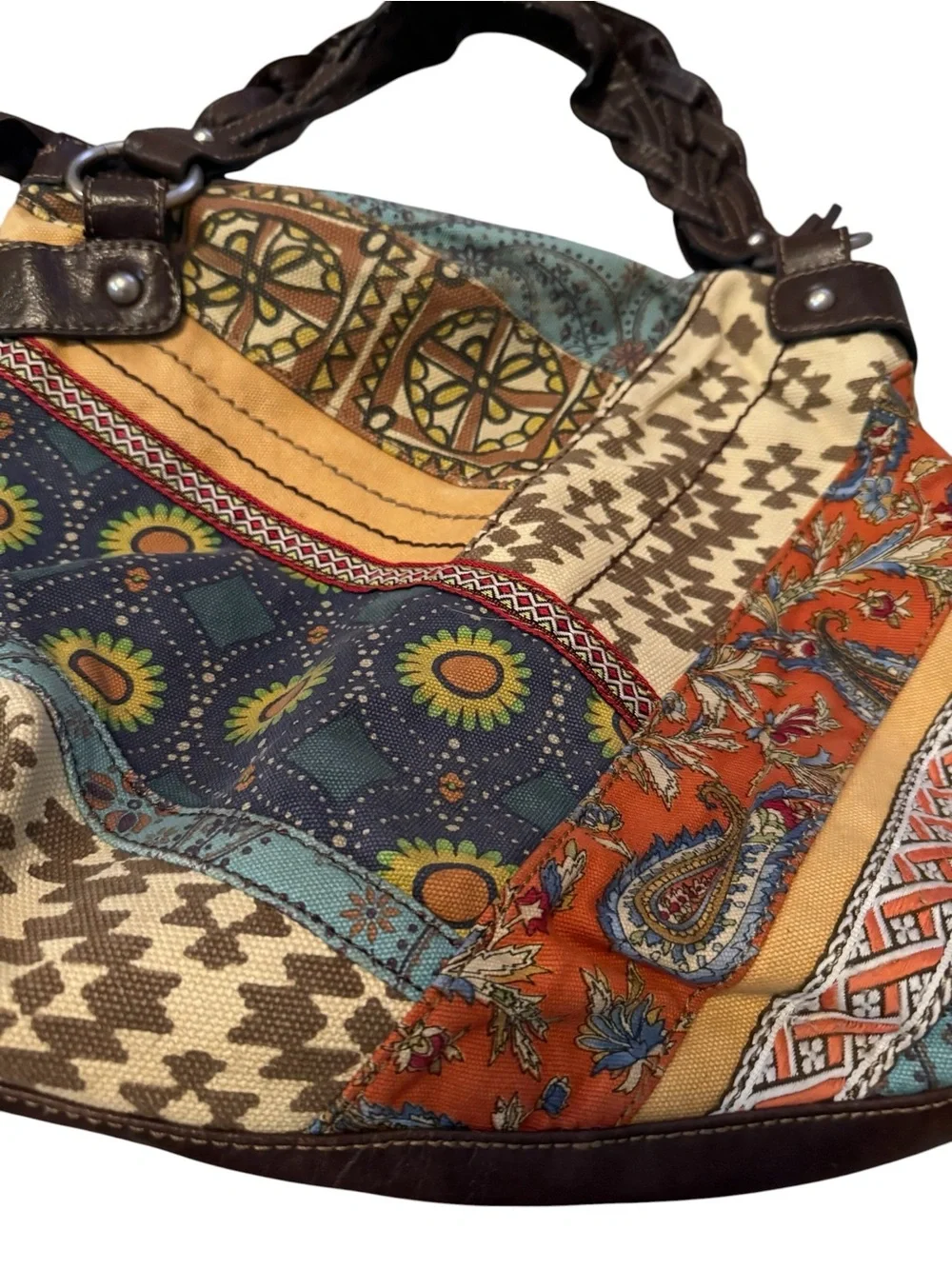 Fossil Boho Patchwork Canvas Tote Bag in Multicolor
